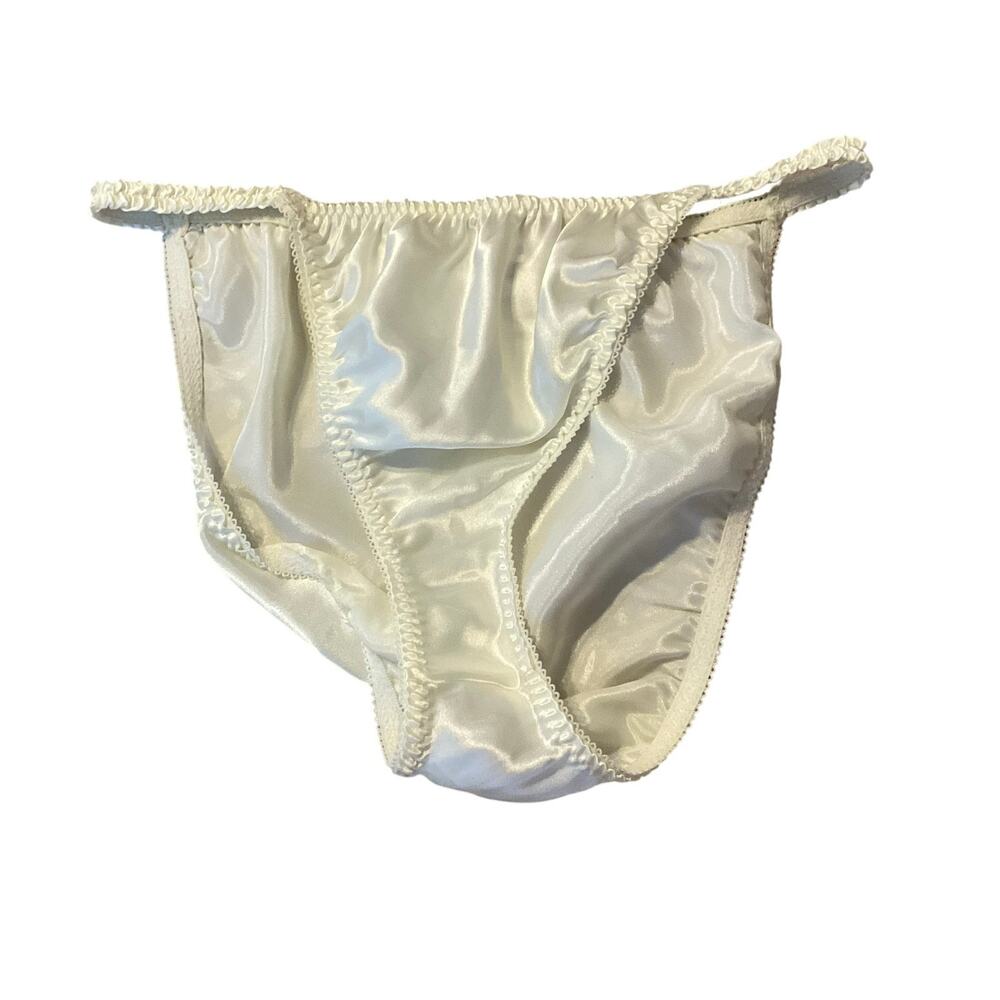 Vintage California Dynasty Ivory Satin String Bikini Panties Size Large